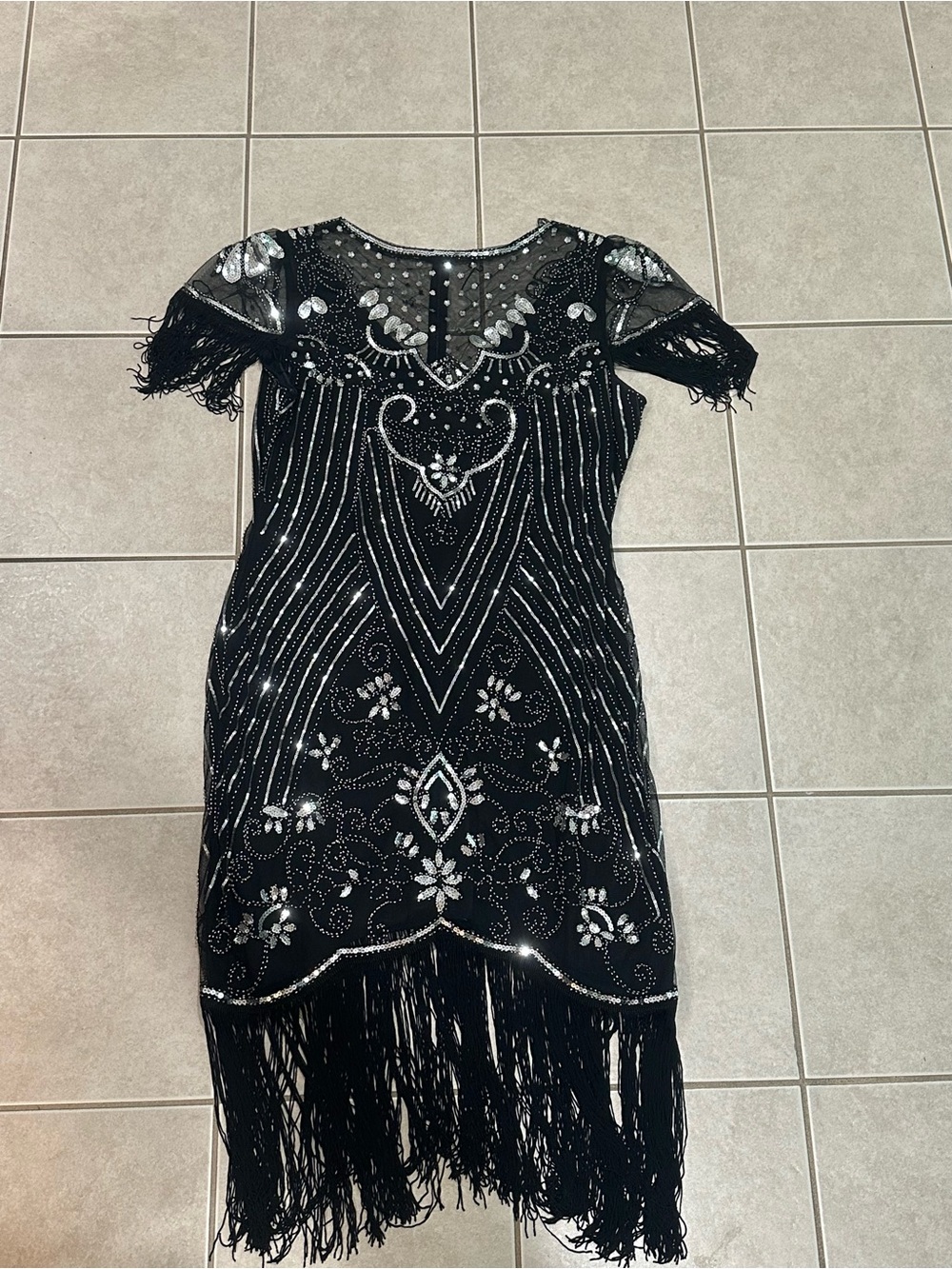 Black Beaded Fringe Midi Dress - Elegant Evening Style